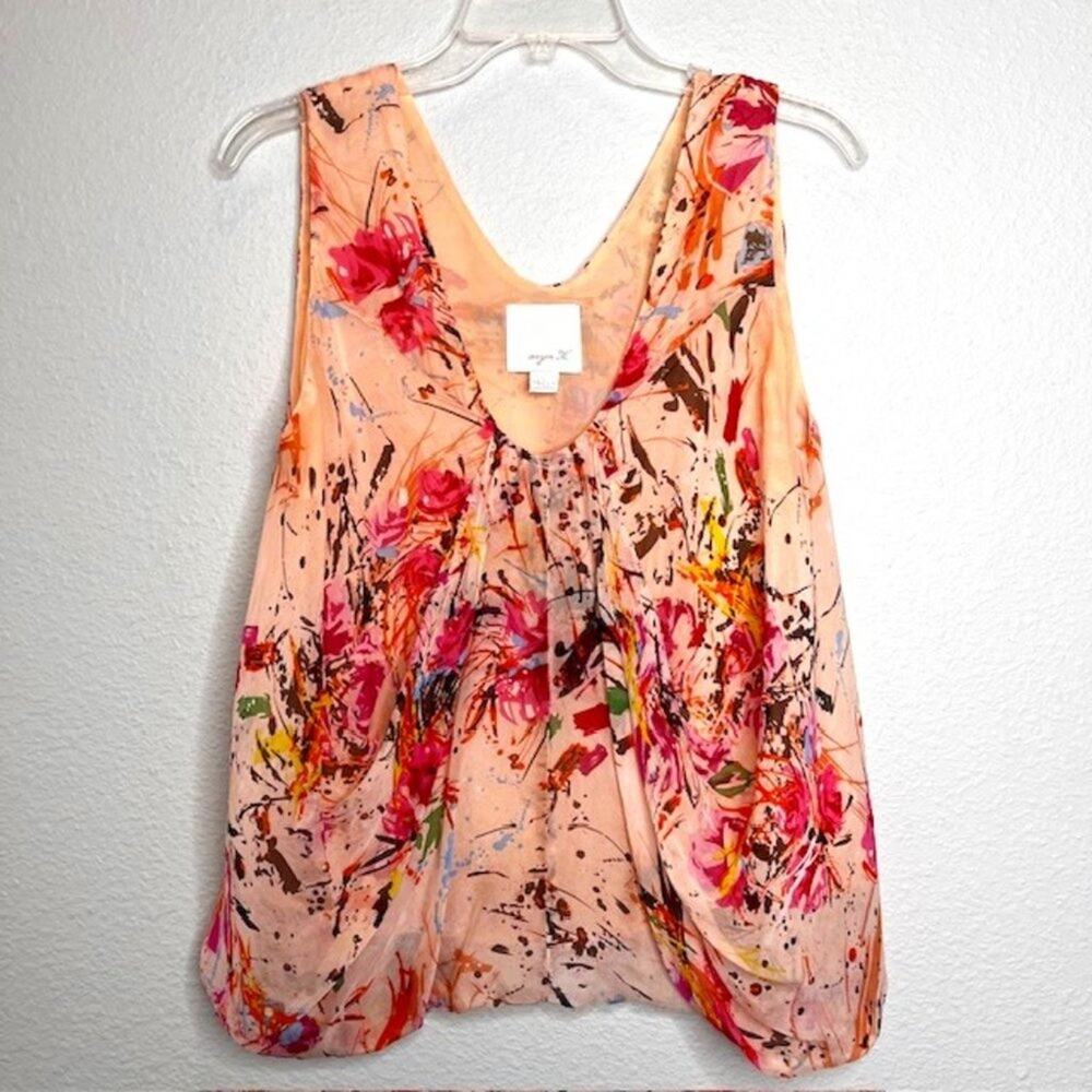 Aryn K Peach Buffon Chiffon Sleeveless Silk Party Blouse Sz Large